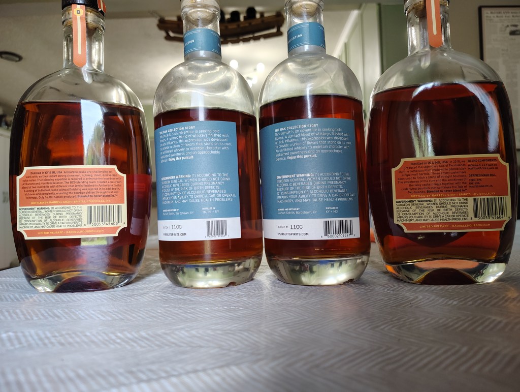 back labels of blended whiskeys